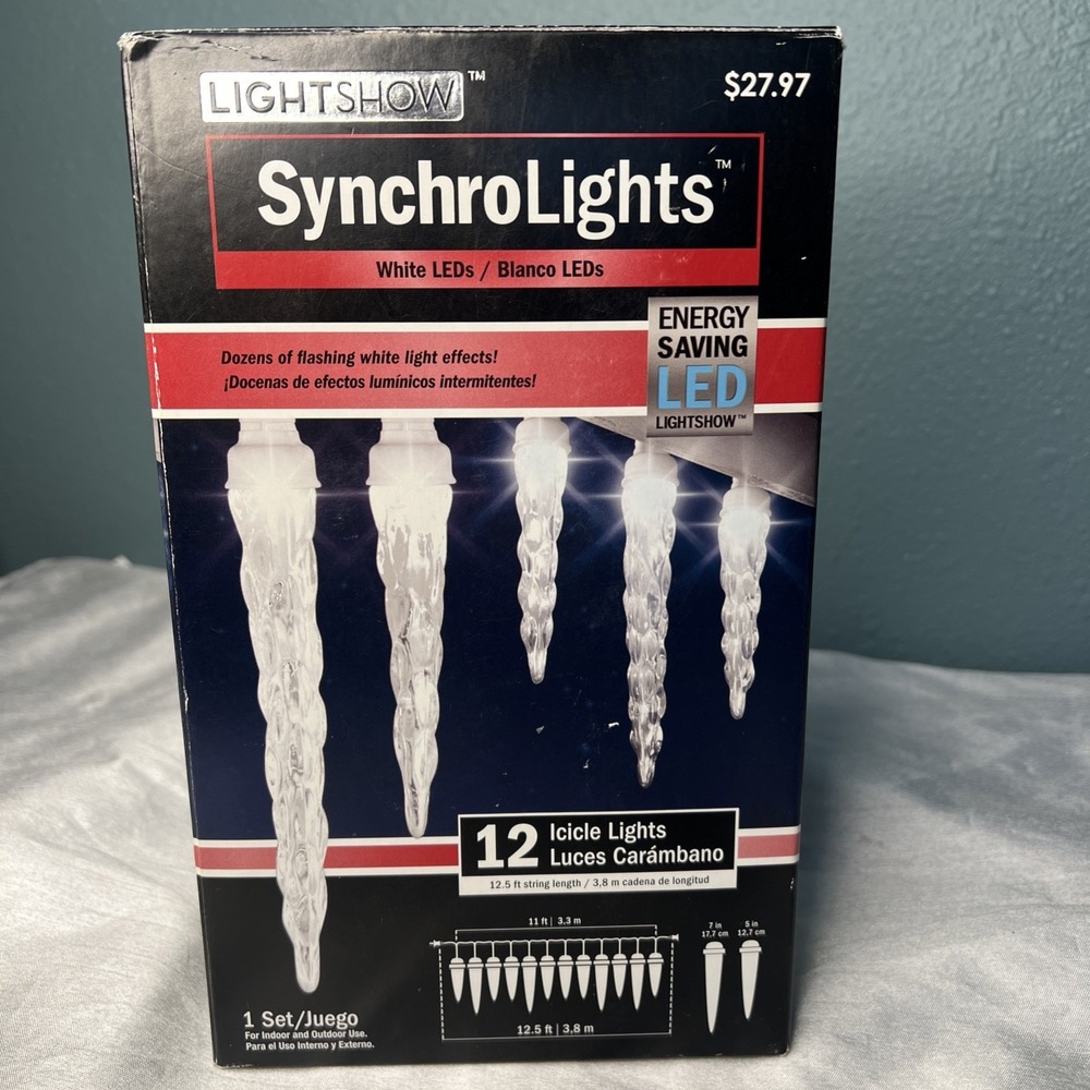 Gemmy LED SynchroLights 12-Count LED‎ Icicle Lights Brilliant White 2013